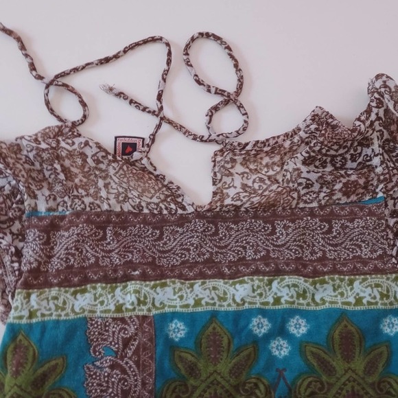 100% Cotton Floral Flutter Sleeve Sparkle Boho Top S - Picture 4 of 8